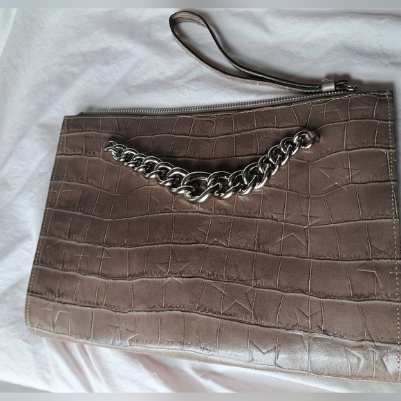 CLAUDIA FIRENZE Italy embossed Stars croc look leather chunky chain purse bag - Picture 3 of 16